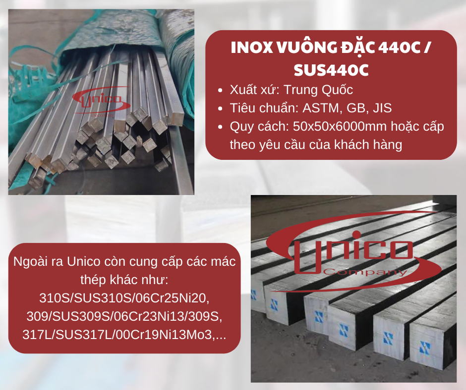 Ống inox vuông đặc 440C/SUS440C - Unico Steel